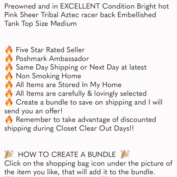 Bright hot Pink Sheer Tribal Aztec racer back Embellished Tank Top Size Medium - Picture 13 of 13